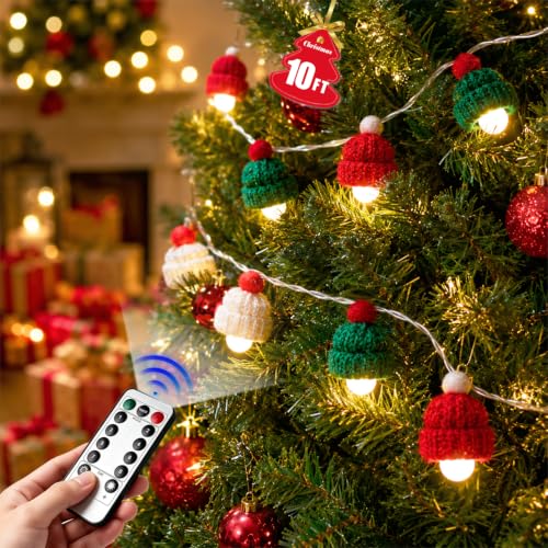 AquaNPT Santa Hat Christmas String Lights 10FT 20 LED Warm White USB Decor