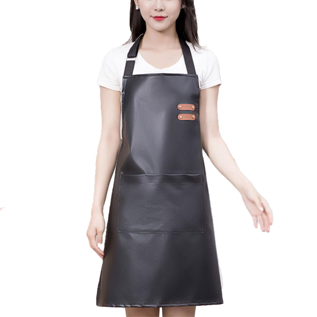 GEMBITYFUL Waterproof Aprons for Men Women with Large Pockets PU Material Waterproof Oil-proof and Dust-proof Apron Black