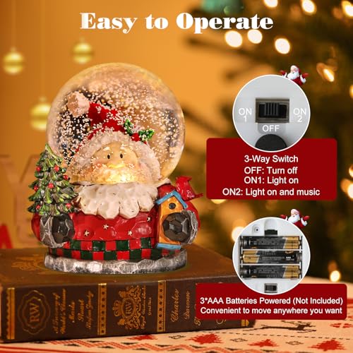 Lewondr Christmas Snow Globe with Santa & Lighted Water Globe - Red Variation