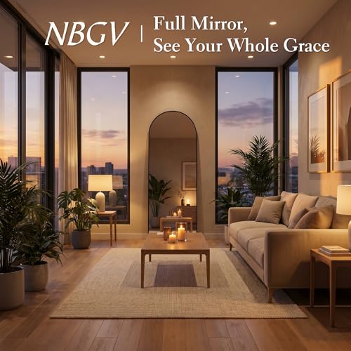 Full Length Floor Mirror with Stand - Arched Modern Design, 58x19 Black - Wall Mount or Standing