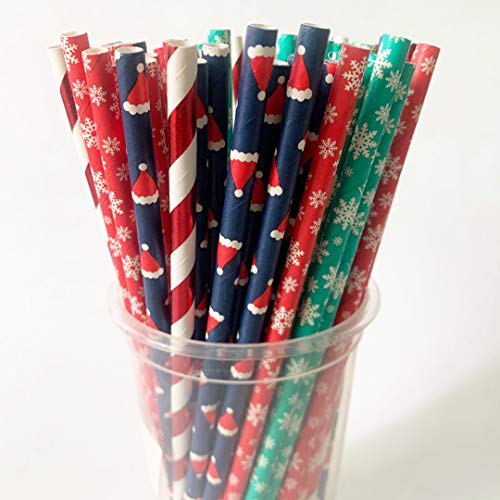 Biodegradable Rainbow Color Christmas Paper Straws - 100 Pack, 7.75 Inches for Party & Events