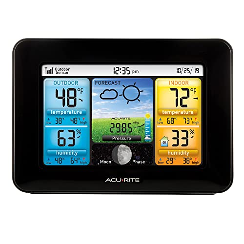 Wireless Home Weather Station with Color Display, Indoor Outdoor Thermometer & Sensor - Black Variation