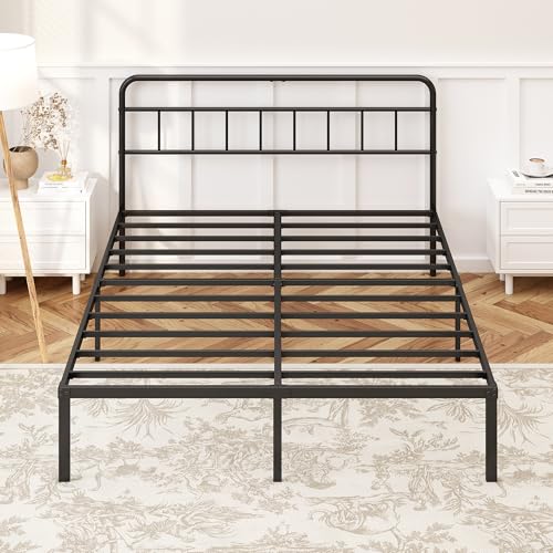 Kujielan 12-Inch Full Size Bed Frame with Minimalist Black Headboard
