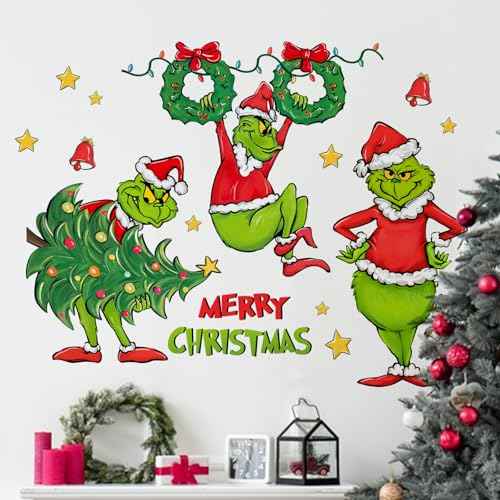 Mfault Merry Christmas Cartoon Character Wall Decals Stickers, Xmas Tree Wreath Max Dog Decorations Bedroom Art, Star Jingle Bell New Year 2026 Home Kitchen Decor Holiday Gifts