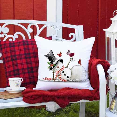 Christmas Pillow Covers 18x18 Set of 2 Snowman Merry Christmas Lumbar Pillow Cover Decorations Throw Pillow Covers Farmhouse Pillows Decorative for Sofa Winter Home Decor