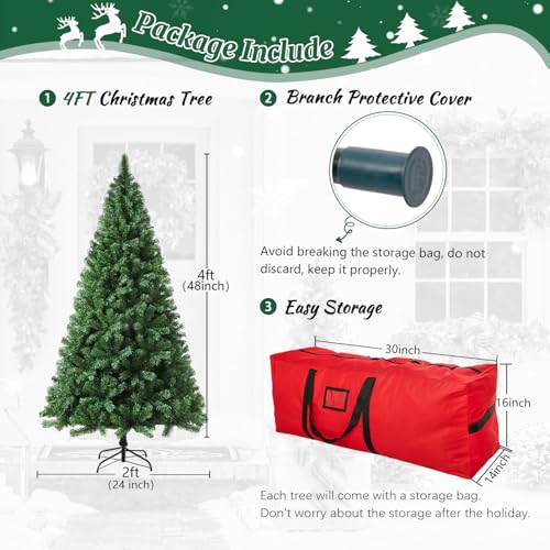 CRSTAFU 4ft Green Artificial Christmas Tree - Small Fake Xmas Tree with Tips & Storage Bag
