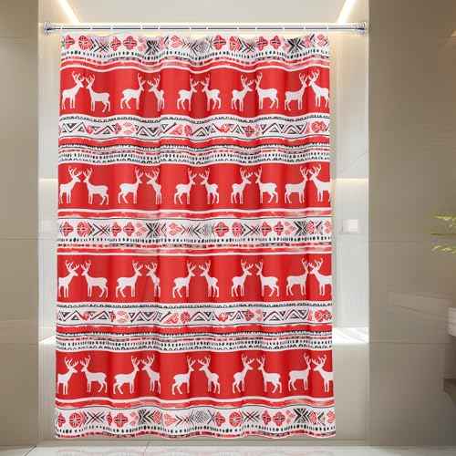 Christmas Boho Red Shower Curtains for Bathroom Cloth Farmhouse Retro Rustic Shower Curtain 72''x72'' Elegant Shower Curtain Machine Washable