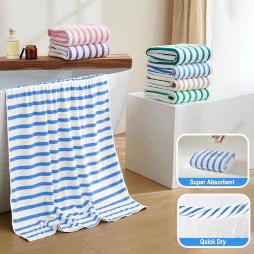 JML Microfiber Beach Towels Set 6 Pack 27" x 55" Cabana Stripe Blue - Quick Dry & Absorbent