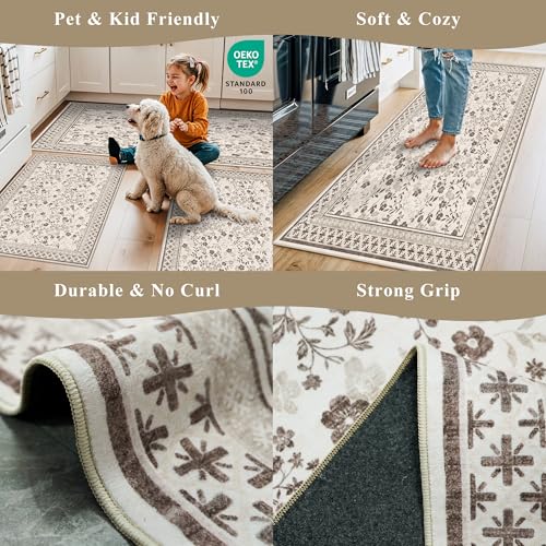 3-Piece Kitchen Rugs Set for Floor, Washable Non-Slip Farmhouse Mats