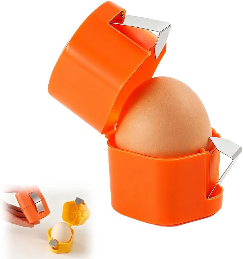 Skiennix Egg Shell Opener - Handheld Stainless Steel Egg Cracker Tool for Hard Boiled Eggs | Orange