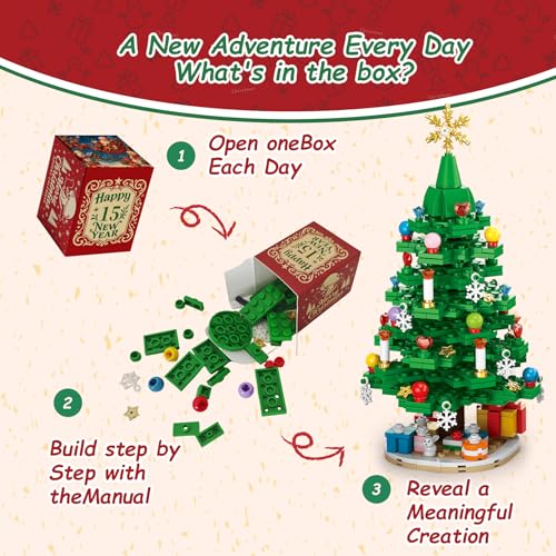 Christmas Tree Building Block Set Advent Calendar 2026 for Kids - Includes Santa, Reindeer & Sleigh