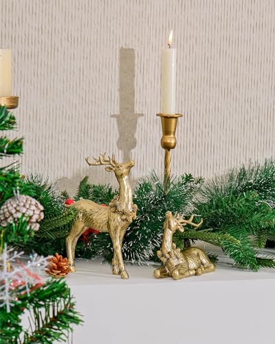 DN Deconation Gold 2-Pack Christmas Reindeer Figurines - Tabletop Decor Set