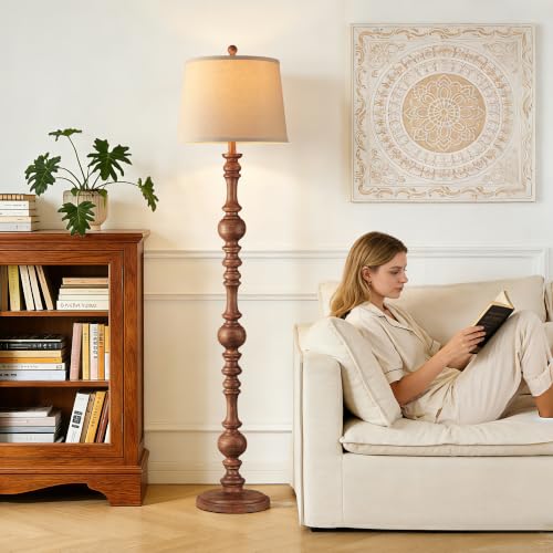 Vintage 61-Inch Wooden Grain Floor Lamp for Living Room - Farmhouse Style, Soft Lighting, Sturdy Base