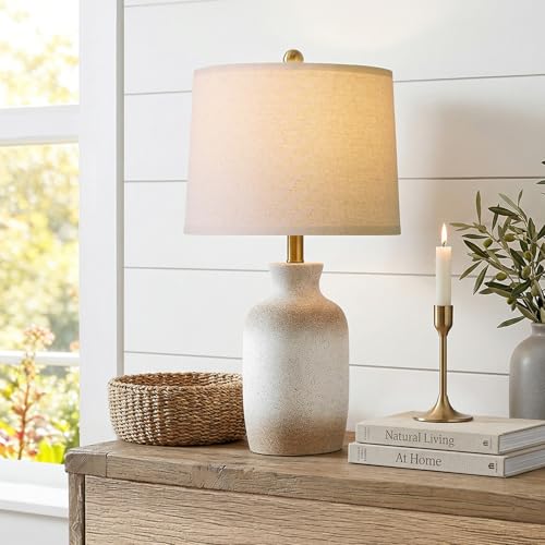 PoKat 24-Inch Farmhouse Ceramic Table Lamp with White & Antique Finish