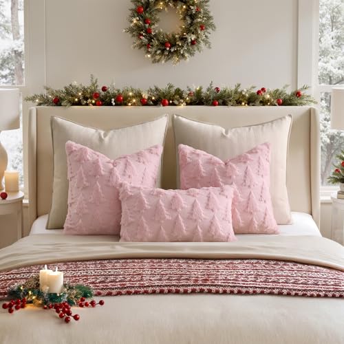 MIULEE 18x18 Pink Christmas Pillow Covers Set of 2 Holiday Decor