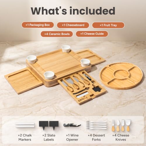Large Bamboo Charcuterie Board Set with Accessories – 15.7 x 13.3 inches