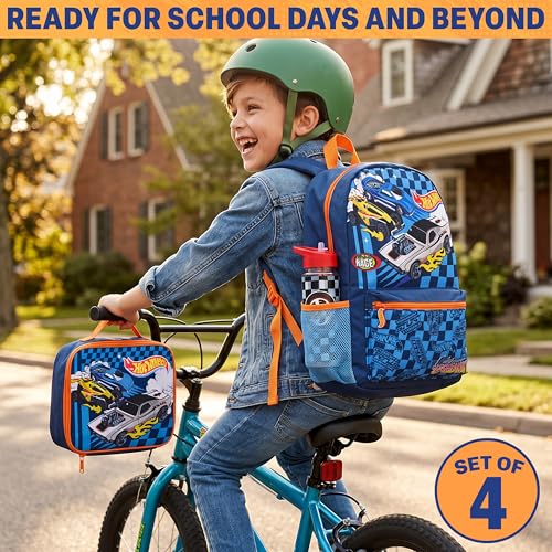 Hot Wheels Boys Backpack Set with Lunch Bag & Water Bottle - Multi