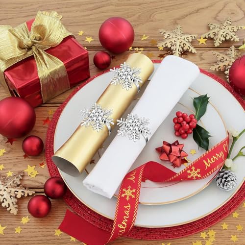 Mimorou 1 Pcs Christmas Snowflake Napkin Ring Holder - Silver