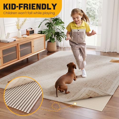 White Non-Slip Rug Pad 6x9 Ft - Thick Cushion & Floor Protector