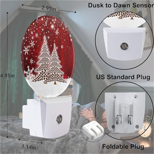 Mugod Red Christmas Nightlight with Dusk-to-Dawn Sensor - Coffee Beans & Snowflakes Plug-in Wall Light, 0.5W, Sleep-Friendly Christmas Decor (1.14"D x 2.95"W x 4.95"H)