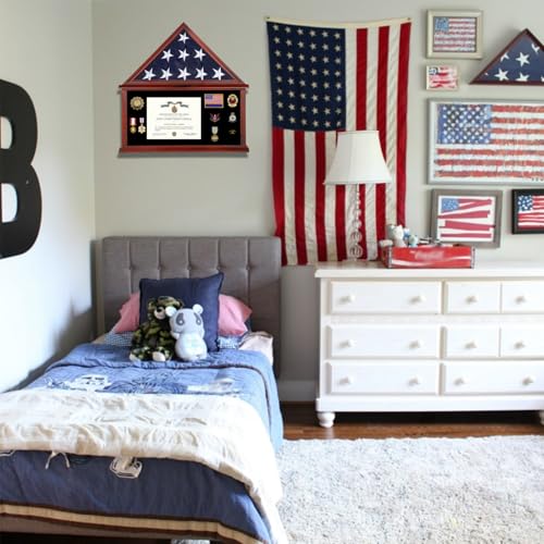 Military Flag Display Case - Pentagon Mahogany for 5' x 9.5' Flag - Wall & Table Mount