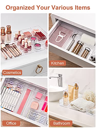 Large Clear Drawer Organizer Set - 29 Pieces, 4 Sizes, Stackable, Non-Slip