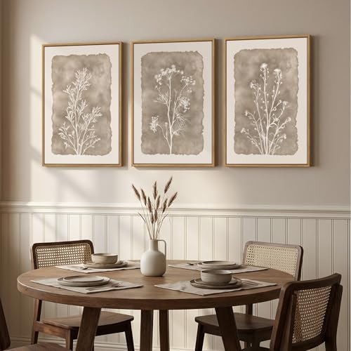 16x24 Inch 3 Piece Framed Neutral Botanical Wall Art Set - White & Beige