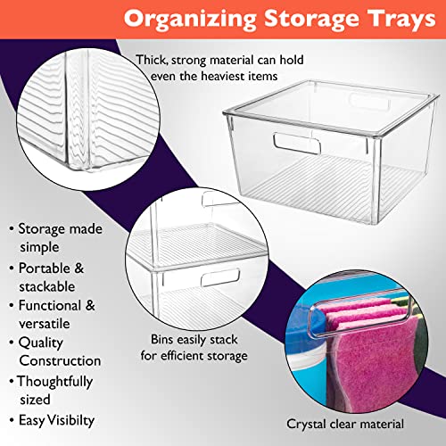 Large Plastic Storage Bins with Lids - Clear Pantry Organizer Set of 4