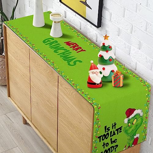 Merry Christmas Table Runner Green Xmas Buffalo Plaid Check Winter Holiday Party Decoration Fireplace Kitchen Dinning Home Decor 72Inches Long