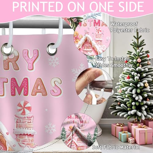 Pink Christmas Gingerbread Shower Curtain 72x72 inch Waterproof Bathroom Decor