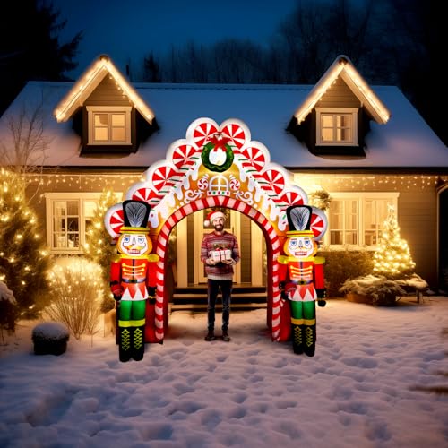 WBHome 10 Ft Christmas Inflatable Gingerbread Candy House with Nutcrackers & LED Lights, Outdoor Yard Decor