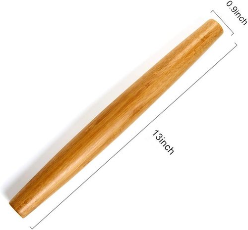 Bamboo Classic French Rolling Pin - 13-Inch Wooden Rolling Pin for Baking Pizza, Dough, and Cookies