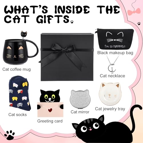 Havawish Cat Lover Gift Set for Women – 8 Pc Black Gift Basket