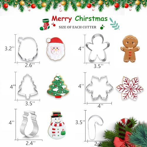 Q-BAKER 6-Piece Christmas Cookie Cutters Set, 4in Gingerbread Man Tree Snowflake Candy Cane Santa Snowman