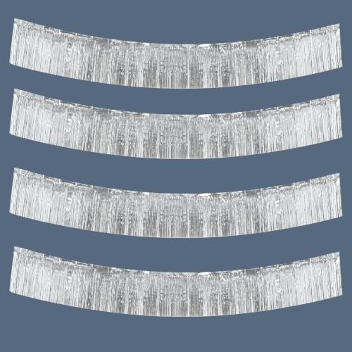 4 Pack Silver Fringe Garland - 40ft Foil Tinsel Curtain for Parties & Weddings