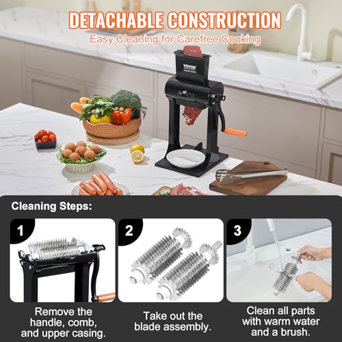 Heavy Duty Stainless Steel Meat Tenderizer Machine - 5.8" Feed Port, Manual Kitchen Tool