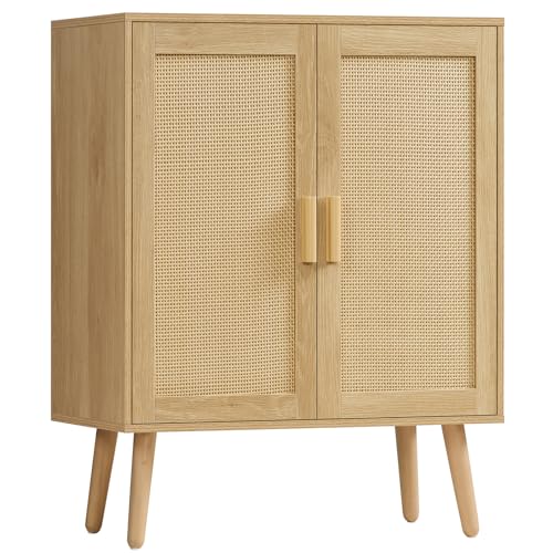 Natural Rattan Storage Cabinet with 2 Doors, Sideboard Buffet for Living & Dining Room