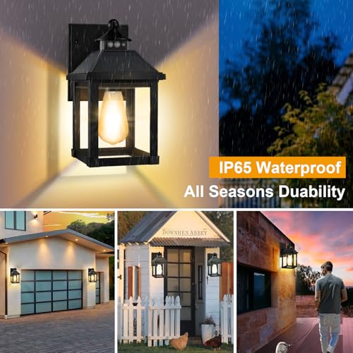 Black Solar Sconce Lights Outdoor Wall Mount - 2 Pack, 600 Lumens, IP65 Waterproof