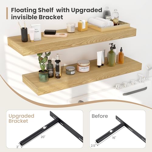 Deep Floating Wall Shelves Set of 2 - 36 x 12 Inches Oak Finish