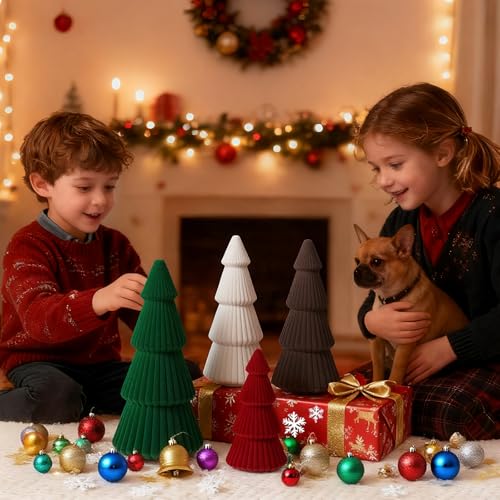 Lanpn 4 Pcs 6" 8" 10" Christmas Velvet Tree Figurine Decoration, Xmas