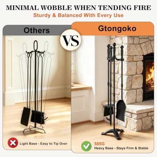 Gtongoko Fireplace Tools Set with Stand - 30 Inch Black Heavy Duty Steel