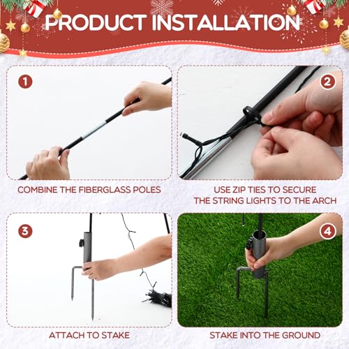 Tujoe 3 Pack 10ft Christmas Lighted Arch Tunnel Outdoor Decor with 8 Modes, 100 LEDs - Model 3