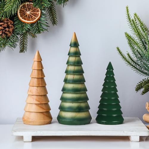Cinnvoice 3 Pcs Farmhouse Rustic Wooden Christmas Trees Tabletop