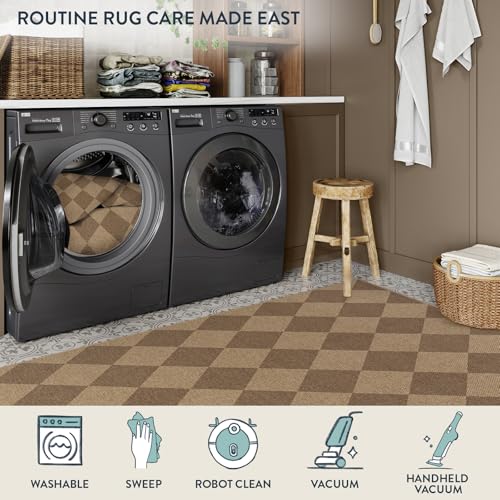 Indoor Outdoor Checkered Jute Look Rug 3x5 Washable Non Slip Entryway Decor - Nature Variation 2