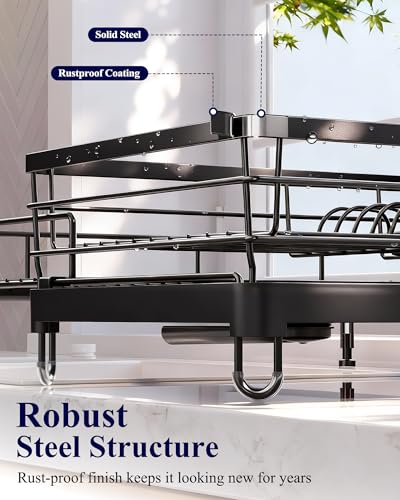 Kitsure Adjustable Over Sink Dish Drying Rack Black 15.6''-25.2'' Extendable