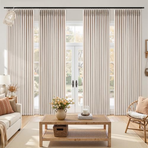 Oatmeal Linen Curtain Set - 4 Panels, 40W x 96L, Pinch Pleated, Privacy