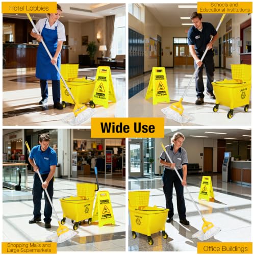 35Qt Commercial Mop Bucket with Side Press Wringer on Wheels - Yellow