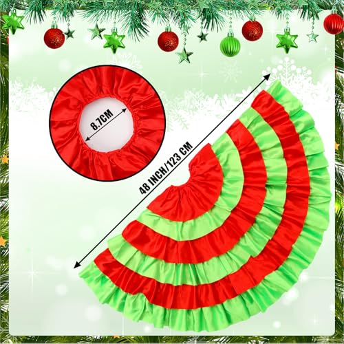 VioraWhite 48 Inch Christmas Tree Skirt - Red & Green Ruffle