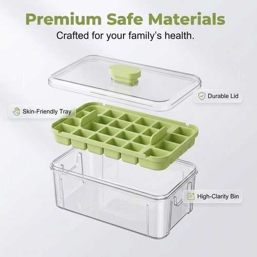 Easy Release Ice Cube Tray - 28-Cavity Clear Ice Maker with Lid, Bin & Scoop for Home Parties