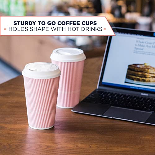 Pink Crepe 16oz Disposable Coffee Cups with Lids - 70 Count